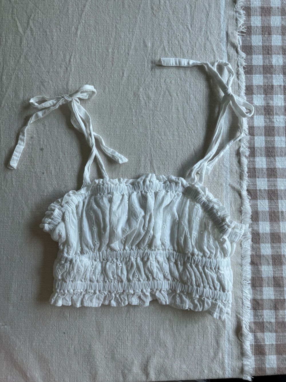 Cotton White Smocked Tie-Shoulder Crop Top